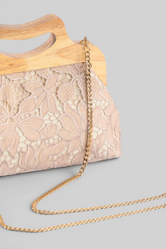 Clutch Bag Wooden Floral Lace 