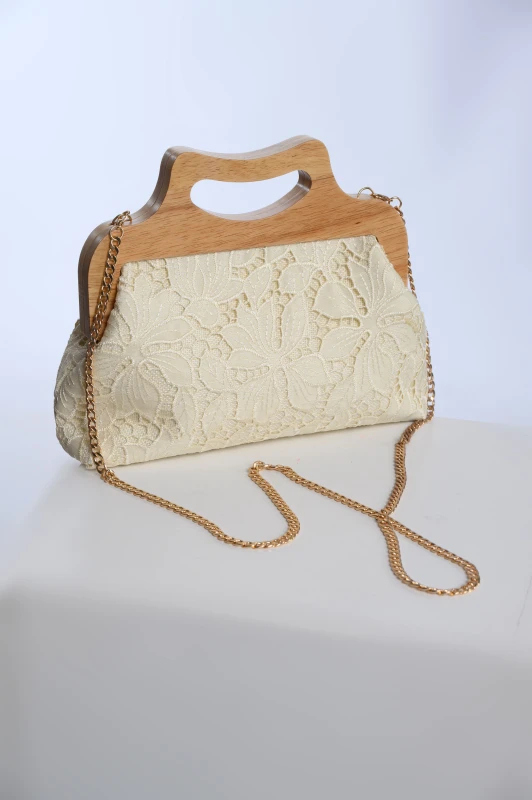 Clutch Bag Wooden Floral Lace 