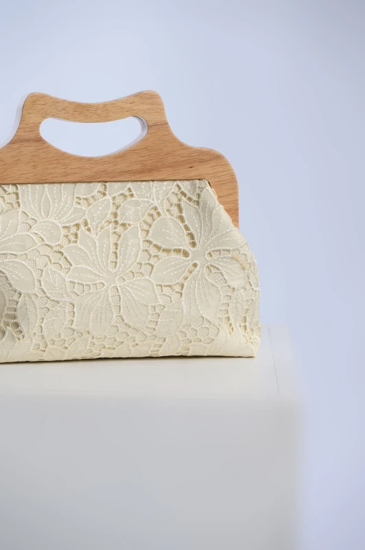 Τσάντα Ξύλινο Clutch Δαντέλα Floral