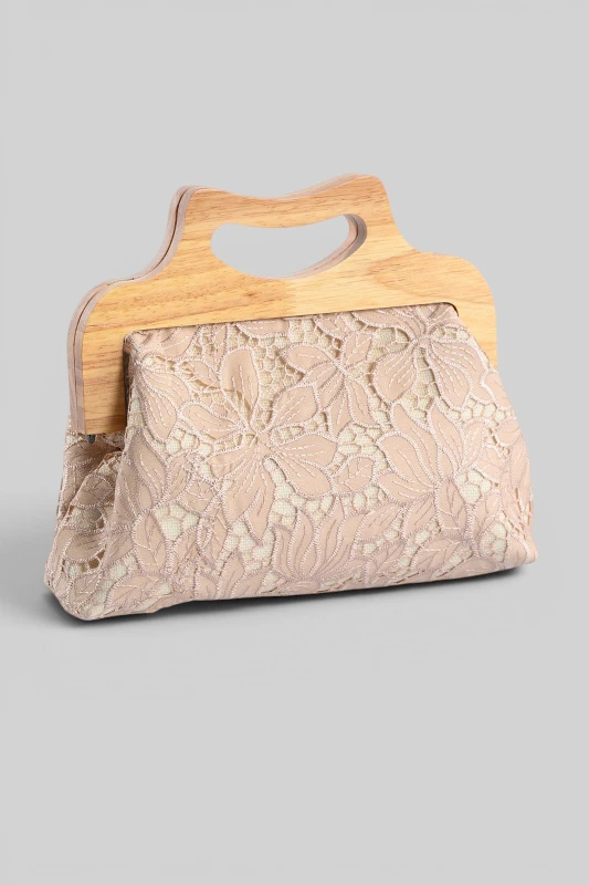 Τσάντα Ξύλινο Clutch Δαντέλα Floral