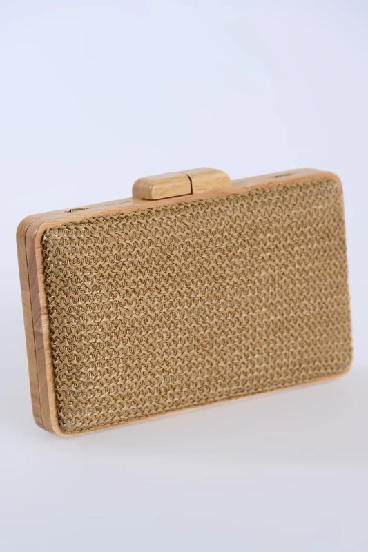 Τσάντα Ξύλινο Clutch Raffia