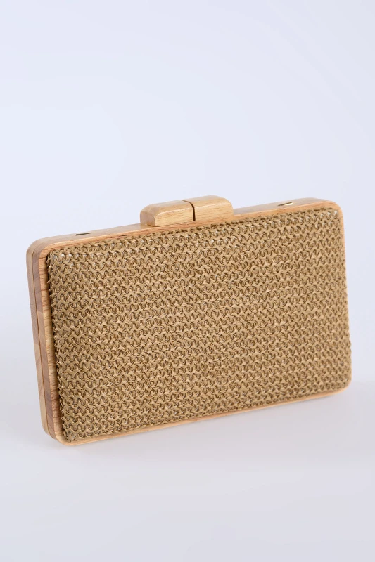 Τσάντα Ξύλινο Clutch Raffia