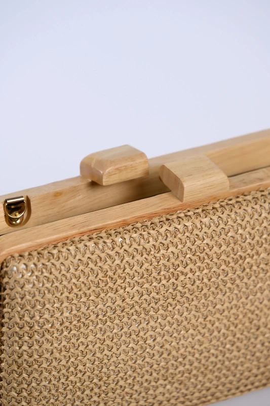 Τσάντα Ξύλινο Clutch Raffia