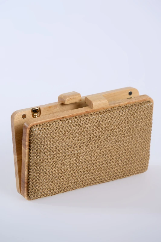Τσάντα Ξύλινο Clutch Raffia
