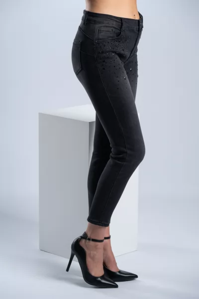 Τζιν High Waist Στρας Μαύρο