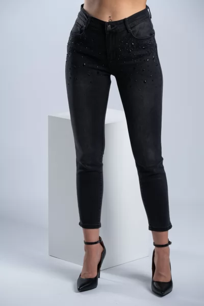 Τζιν High Waist Στρας Μαύρο