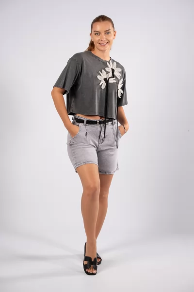 Τζιν Shorts Ξεπλυμένο Γκρι