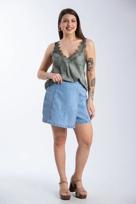 Τζιν Skorts Πλαϊνό Φερμουάρ
