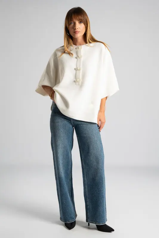 Jeans Straight Leg Strass 
