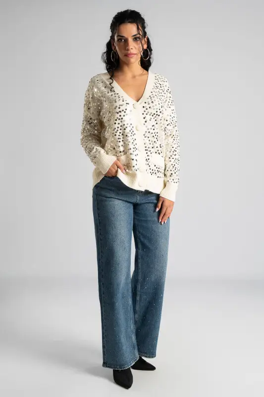 Jeans Straight Leg Strass 