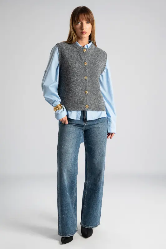 Jeans Straight Leg Strass 