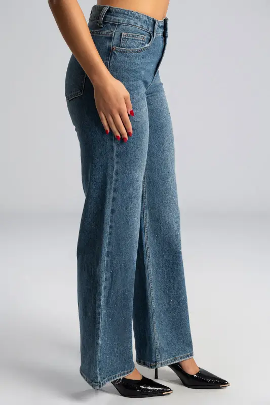 Jeans Straight Leg Strass 