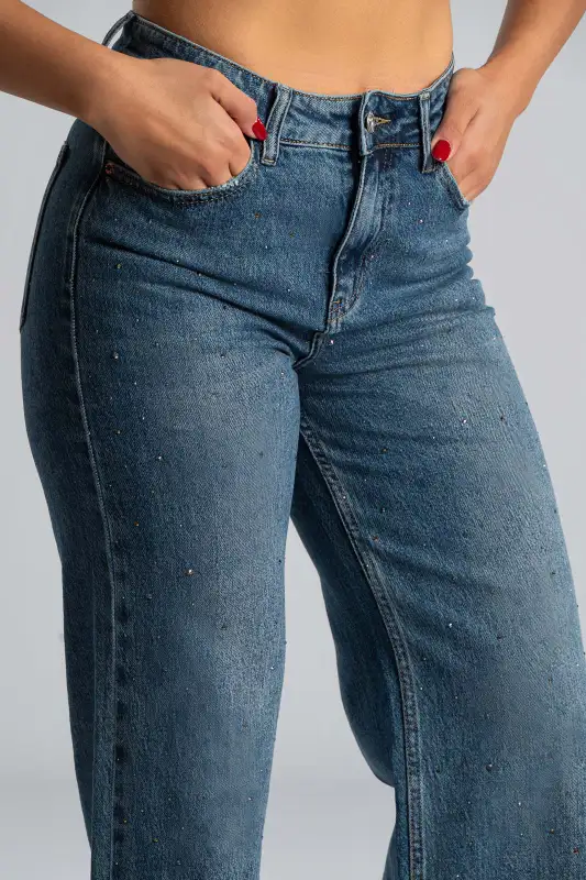 Jeans Straight Leg Strass 