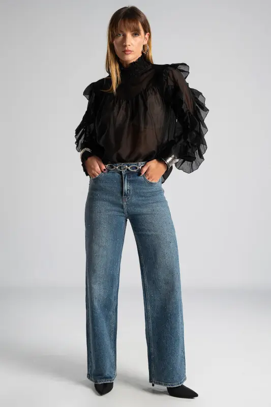 Jeans Straight Leg Strass 