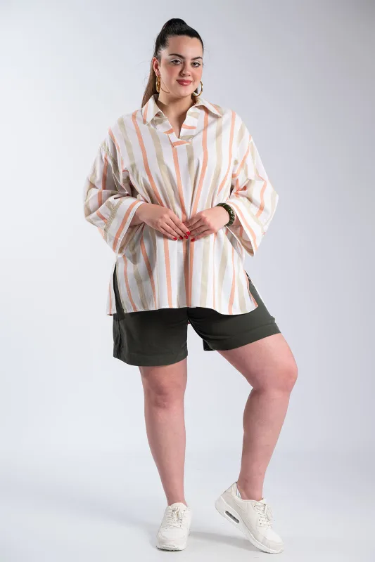 Βαμβακερή Ριγέ Tunic Γιακάς