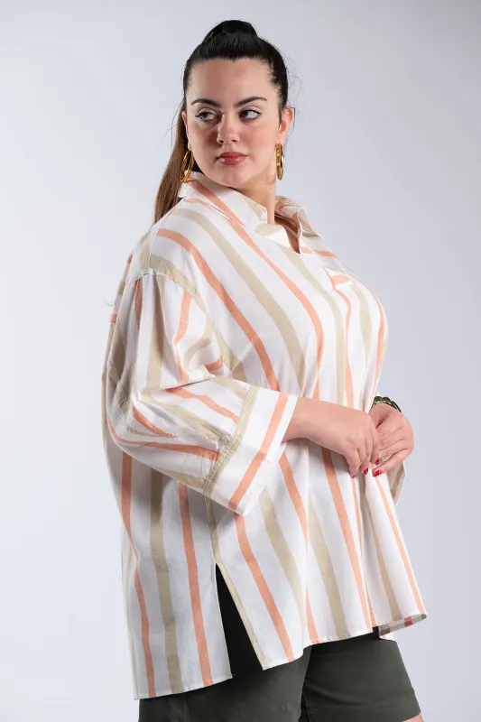 Βαμβακερή Ριγέ Tunic Γιακάς