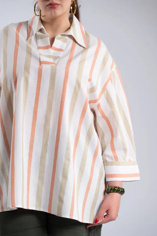 Βαμβακερή Ριγέ Tunic Γιακάς