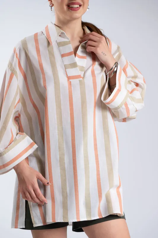 Βαμβακερή Ριγέ Tunic Γιακάς