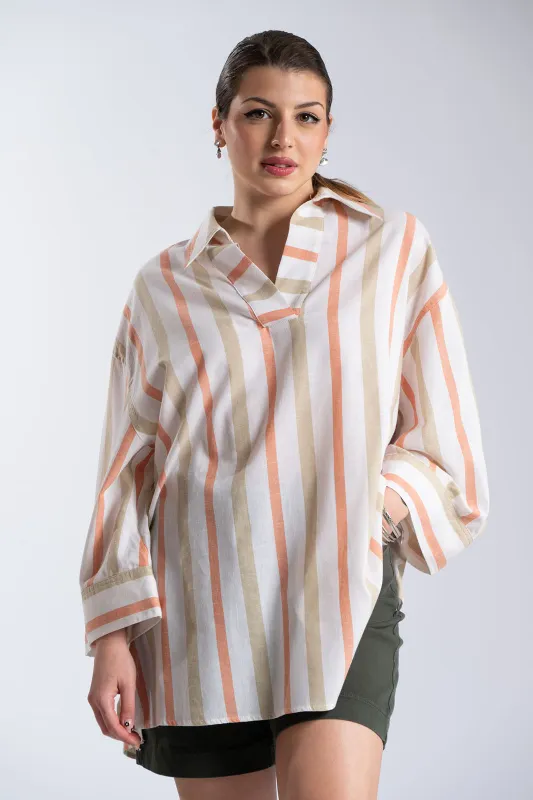 Βαμβακερή Ριγέ Tunic Γιακάς