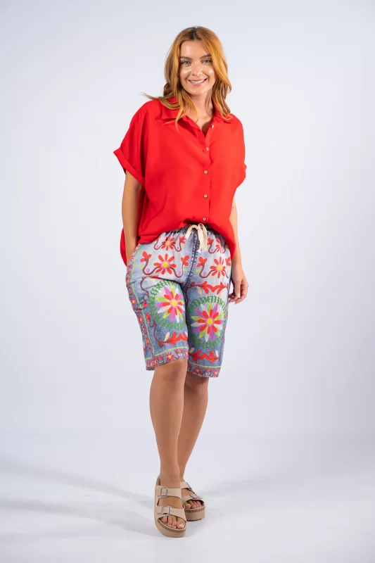 Βερμούδα Boho Floral Denim Blue