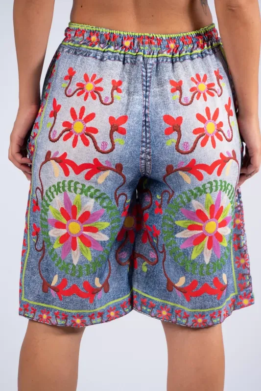 Βερμούδα Boho Floral Denim Blue