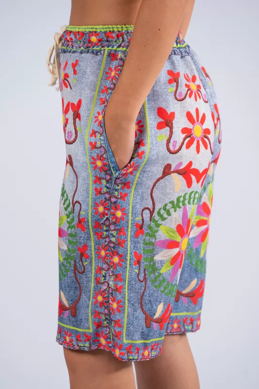 Βερμούδα Boho Floral Denim Blue