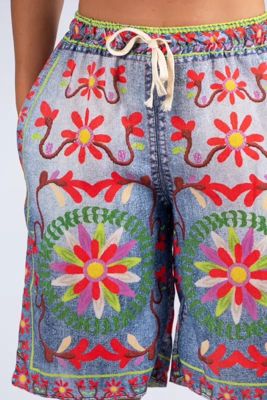 Βερμούδα Boho Floral Denim Blue