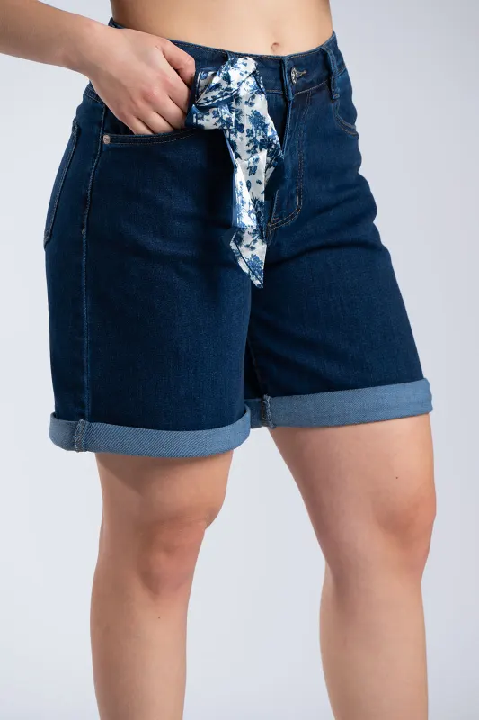 Βερμουδα Denim Με Διακοσμητικό Φουλάρι