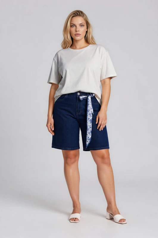 Βερμουδα Denim Με Διακοσμητικό Φουλάρι