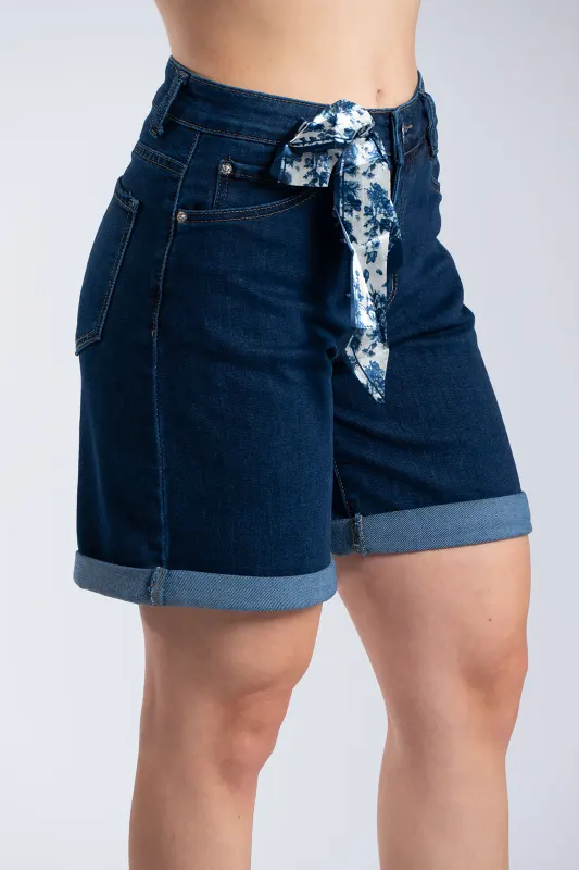 Βερμουδα Denim Με Διακοσμητικό Φουλάρι
