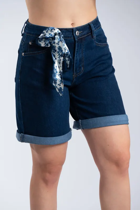 Βερμουδα Denim Με Διακοσμητικό Φουλάρι