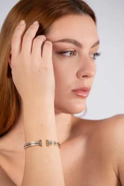 Bracelet Handcuff Rhinestones Gold