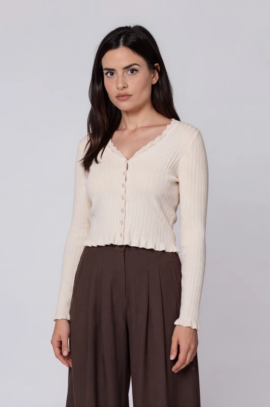 Cardigan Crop with Lace Neckline