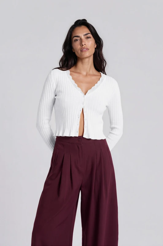 Cardigan Crop with Lace Neckline