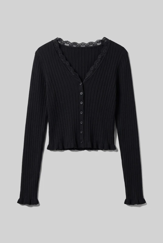 Cardigan Crop with Lace Neckline