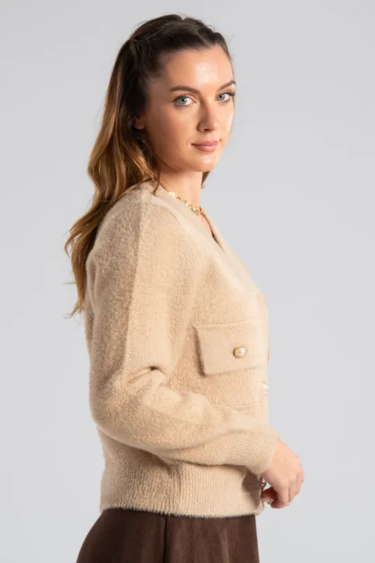 Ζακέτα Fluffy Λεπτομέρεια Πέρλα