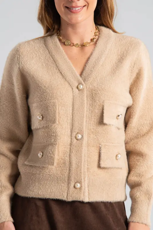 Ζακέτα Fluffy Λεπτομέρεια Πέρλα