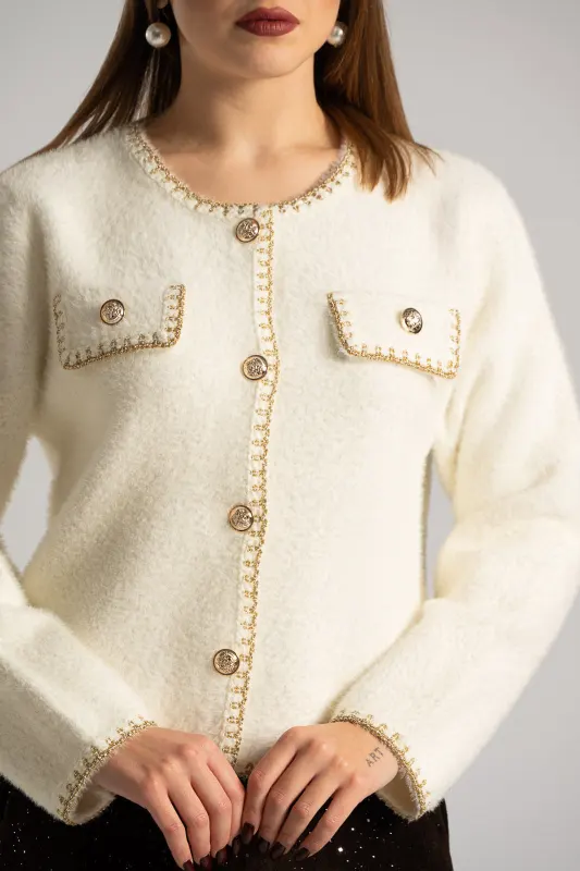 Cardigan Fluffy Metallic Detail