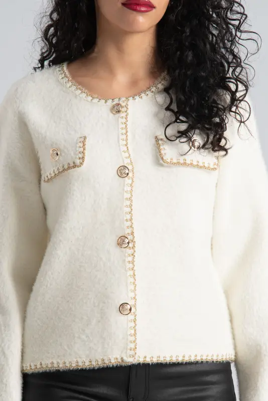 Cardigan Fluffy Metallic Detail