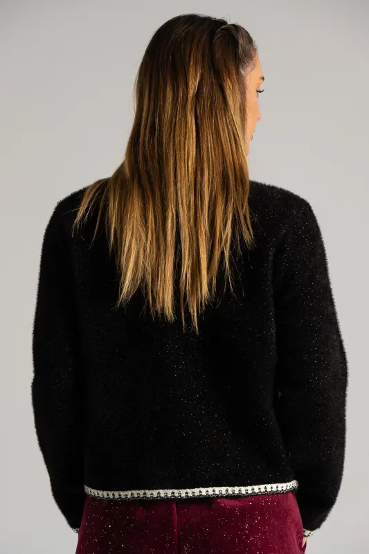 Cardigan Fluffy Metallic Detail