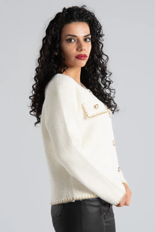 Cardigan Fluffy Metallic Detail