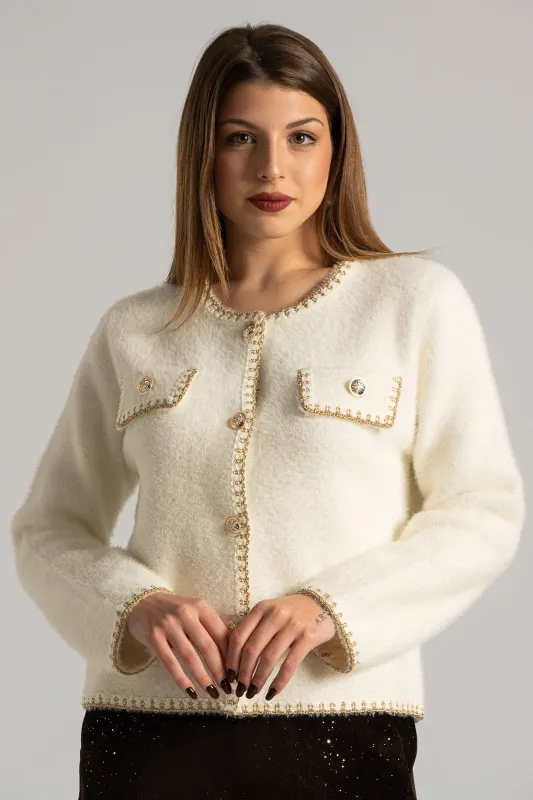 Cardigan Fluffy Metallic Detail