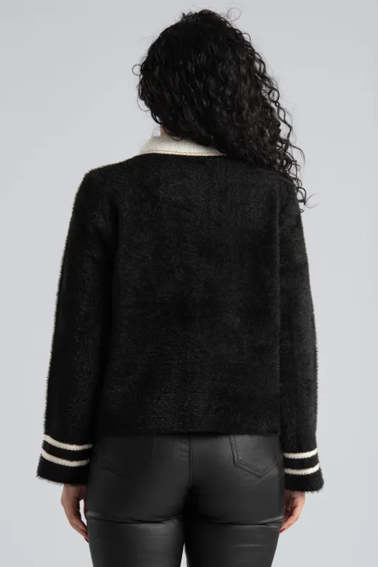 Ζακέτα Fluffy Μεταλλιζέ Λεπτομέρεια Πέρλα