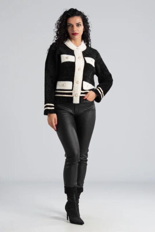 Ζακέτα Fluffy Μεταλλιζέ Λεπτομέρεια Πέρλα