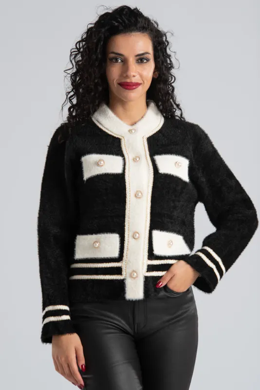 Ζακέτα Fluffy Μεταλλιζέ Λεπτομέρεια Πέρλα