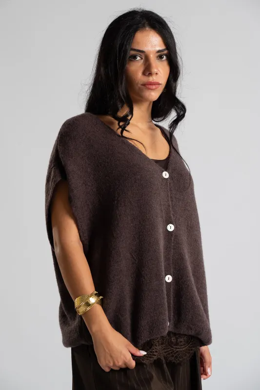 Cardigan Short Sleeves Solid Color