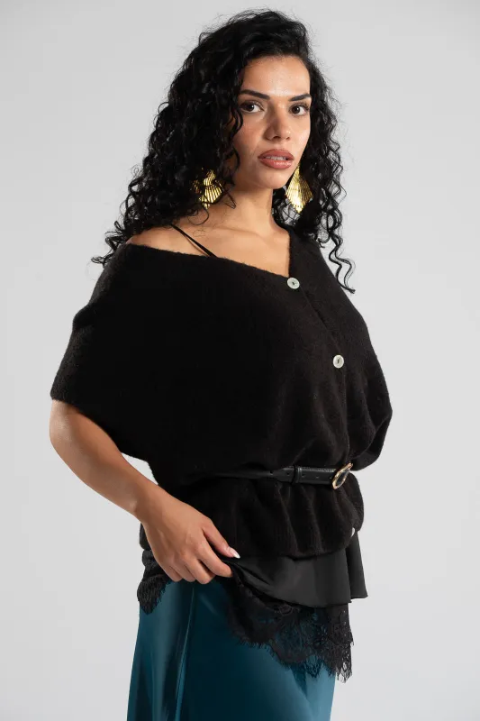 Cardigan Short Sleeves Solid Color