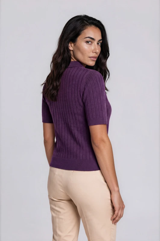 Cardigan Short-Sleeved with a Polo Collar