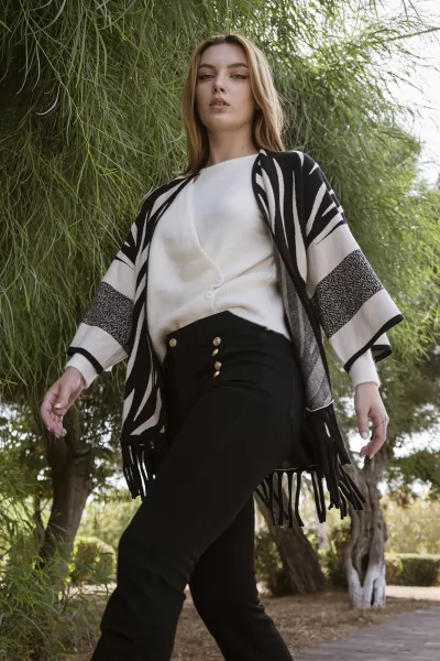 Ζακέτα Κρόσσια Zebra Cream-Μαύρο