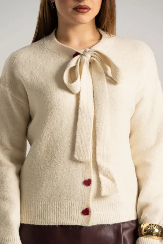 Cardigan Single-color Heart Buttons